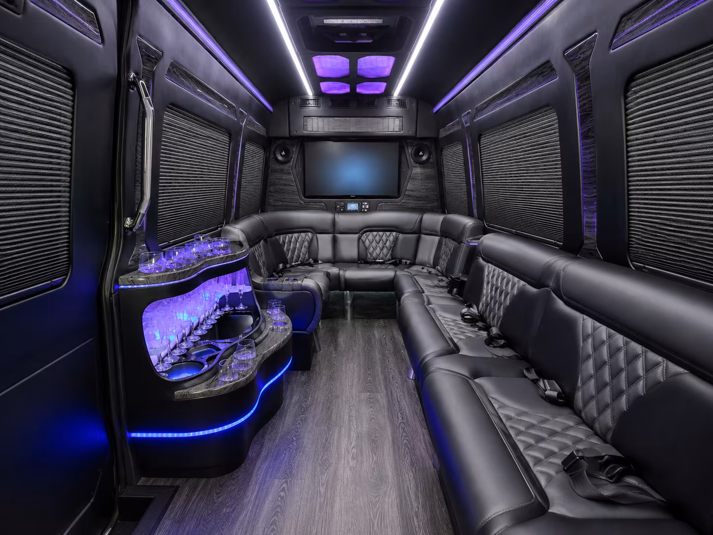 hampton 15 passenger party bus inside